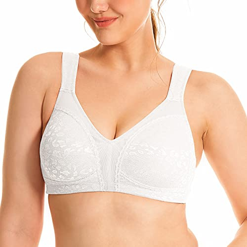 Deyllo Femme Soutien Gorge sans Armature Grande Taille Minimiseur sans Rembourré Blanc 115D