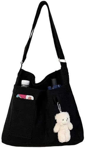 HAN-LBG Canvas Tote Bag with Zip, Women's Hobo Bags with Pockets, Ladies Casual Crossbody Bag Canvas Beach Bags for Daily School Work
