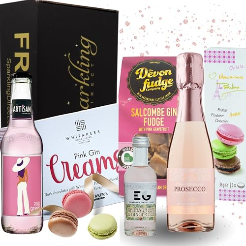 Pink Gin & Tonic Gift Set - Mini Prosecco Rose & Chocolate - Luxury Alcohol Hamper For Women, Gin & Prosecco Lovers - Anniversary, Birthday Gifts For Her, Christmas Presents - Best Friend Gift Ideas