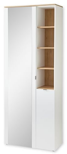BARI Garderobenschrank mit Spiegel in Weiß, Artisan Eiche Optik FSC-zertifiziert - Moderner Flurgarderoben Schrank mit viel Stauraum - 78 x 202 x 38 cm (B/H/T)