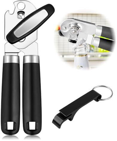 Ouvre Boite Conserve Manuel, Ouvre-Boîte Portable en Acier Inoxydable 3 en 1 Manuel Durable avec Poignée Confortable et Grand Bouton Rotatif, pour Personnes Agées, Personnes Souffrant D'Arthrite