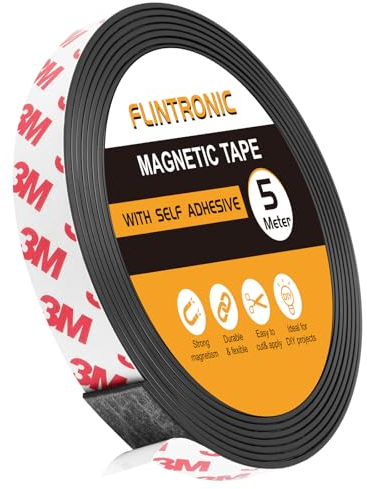 Flintronic Bande Magnétique Autocollante, 5M Bande Magnétique Autocollante Forte avec Adhésive, 1.5CM x 1.5MM Bandes Souple Aimantée Magnétiques Autocollantes pour Aimants, Organiser, Présenter