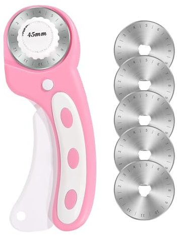 Cortador giratorio de 45 mm, cortador giratorio de corte de tela de 45 mm con mango ergonómico | Eficiencia ergonómica de corte de tela, precisión de costura, cortador de cambio rápido, bloqueo de