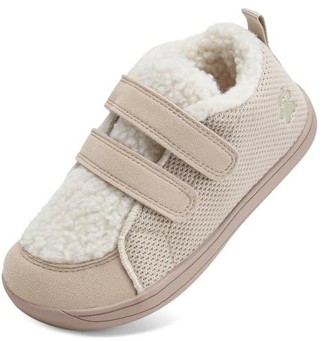 Winter Barfußschuhe Kinder Hausschuhe Winterschuhe Barefoot Mädchen Jungen Warme Gefüttert Barfussschuhe(Beige, 32EU)