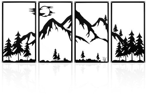 YunBey Scultura da Parete di Montagna Decorazioni da Parete in Metallo Grande Quadri in Metallo Nero da Parete per Soggiorno Camera da Letto Giardino Ufficio (43 x 111 cm)