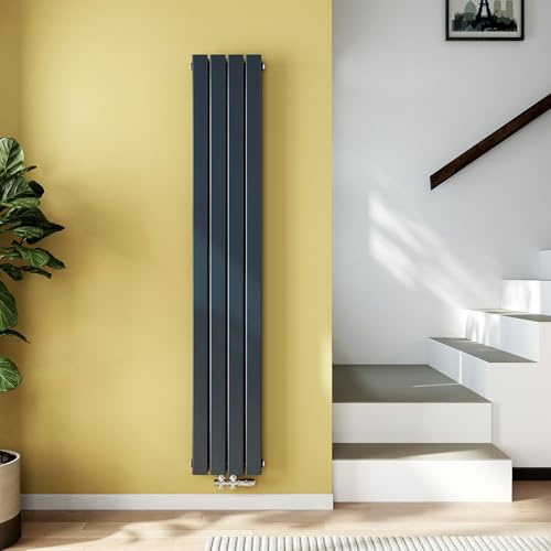 EMKE Radiatore Piccolo, 1800x300 mm, Verticale,Piatto Stretto per Bagno, Design a Connessione Centrale, Radiatore a Doppio Pannello, 911 Watt, Antracite