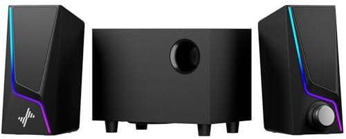 Nylavee Computer Speakers with Subwoofer, 2.1 Hi-Fi PC Speakers System with 6 Lighting Modes, Enhanced Bass, Plug and Play, USB/USB-C Powered and 3.5mm Aux in for Desktop, Monitor, Laptop, Tablet