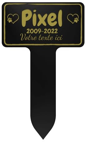 GRAVURE CONCEPT Plaque Funéraire pour Animaux - Stèle Commémorative Personnalisable PVC (Chien/Chat etc) - (Modèle 3 / Noir Texte Jaune)