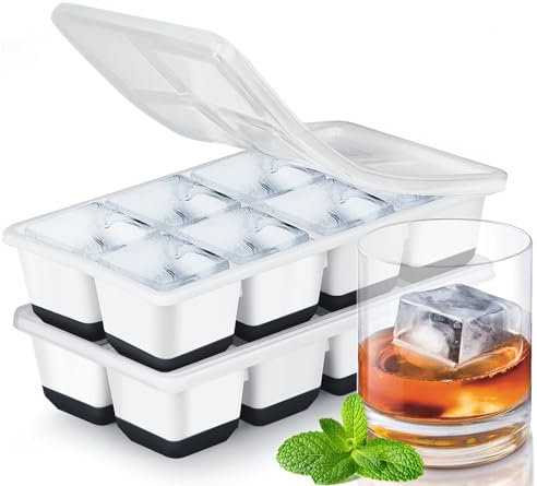 Grand Bac a Glacon, JRISBO 2 Pack Bac à Glaçons en Silicone avec Couvercle pour Boissons, Whisky et Nourriture Bébé, Moule a Glacon Empilable Reutilisable Sûr, Faciles à Retirer (Noir)