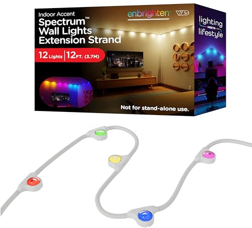 Enbrighten Vibe Spectrum Smart LED Wall Lights Indoor String Downlights Extension Only, Not for Standalone Use, 12ft with 12 Lights, RGB Light, Compatible with Alexa & Google Home, Music Sync, 85839