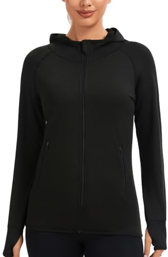 AMZSPORT Chaqueta Deportiva Mujer Forro Cepillado Running con Cremallera, Negro Térmico L