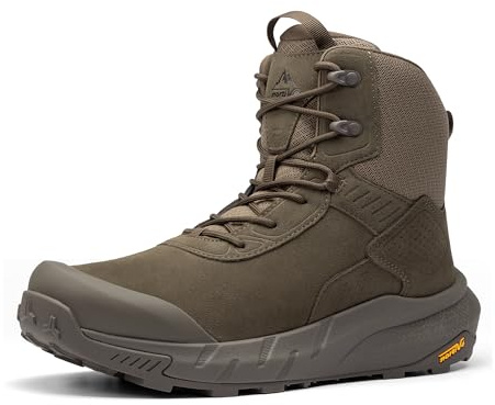 NORTIV 8 Stivali da uomo impermeabili tattici militari da lavoro in pelle per moto da combattimento leggeri antiscivolo stivali per uomo 20,3 cm, Caffè - 20,3 cm, 41.5 EU