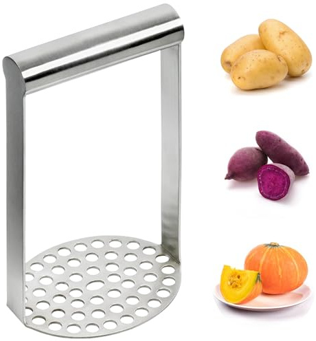 Heavy-Duty Potato Masher - 430 Stainless Steel Avocado & Food Smasher for Potatoes, Beans, Vegetables, Fruits, Pet Food | Dishwasher Safe