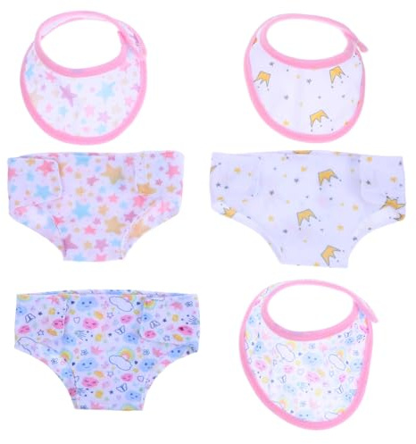 Kisangel Set de Slips en Coton , Accessoires pour Jeux D'imitation Réalistes Lot de 6 Motifs Adorables et Taille Ajustable pour Poupées de 43 Cm