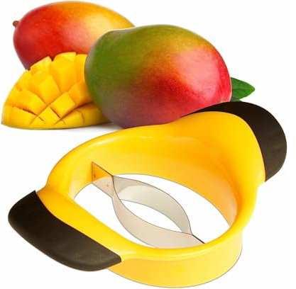Affettatrice per mango con manico ergonomico, in acciaio inox, colore nero e giallo, strumento efficiente per la preparazione della frutta