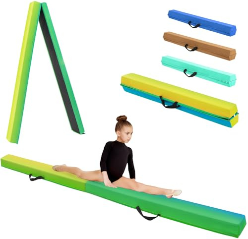 KIKILIVE Barra de Equilibrio Gimnasia con Superficie de Ecocuero EVA+EPE en 3 Tamaños (240cm/270cm/300cm) Plegable para Niños y Adultos Contiene Bolsa de Transporte