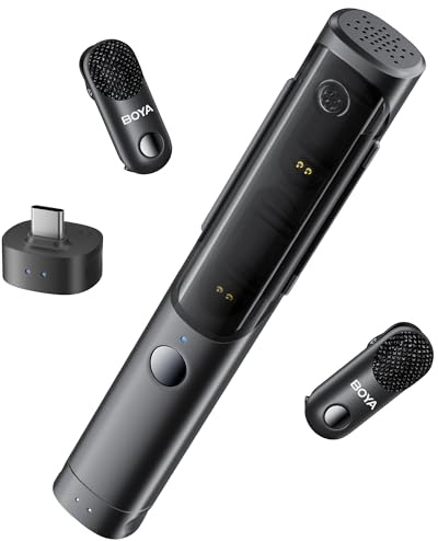 BOYA Magic 4 en 1 Transformable Micrófono Inalámbrico, Micro de Solapa/De Mano/Mesa/En Cámara Microfono Inalambrico para iPhone15/16/Android, Vlogging y Streaming(2TX+1RX)
