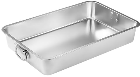 Bandeja para hornear de acero inoxidable, forma rectangular con asas, molde de acero inoxidable, bandeja para tartas, 40 x 30 x 7 cm, rectangular, para lasaña, pollo y verduras, resistente al calor