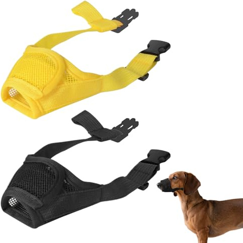 2PCS Muzzle for Small Dog Breathable Small Dog Muzzle for S mall Do g D og Mask D og Muzzles to Prevent Biting Muzzle Prevent for Barking Eating Biting and Chewing(Yellow Black)