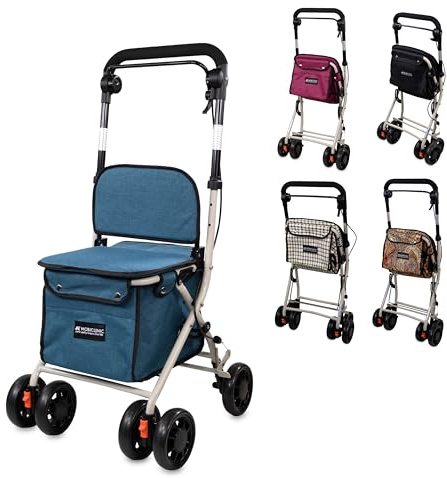 Mobiclinic®, Déambulateur Pliant, Chariot de Courses avec Siège, 21 L, Coliseo, Marque europénne, Levier Unique, Acier, Rembourré, Système Freinage, Sac à Provisions