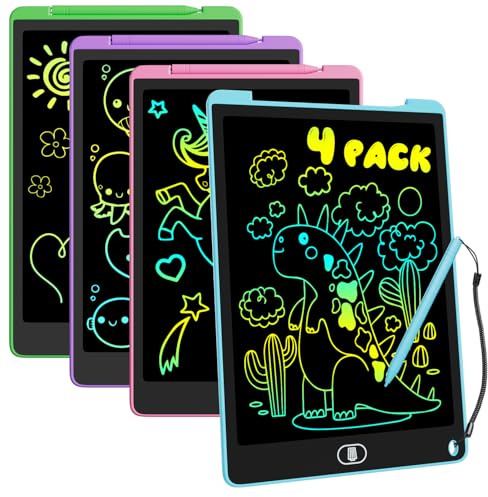 4 Pack Tablette Dessin Enfants 12 Pouces, Electight Tablette d'écriture LCD Colorée, Tablettes Graphiques avec Bouton D'effacement &Verrouillage, Jouets pour Filles Garçons Bleu+Rose+Violet+Vert