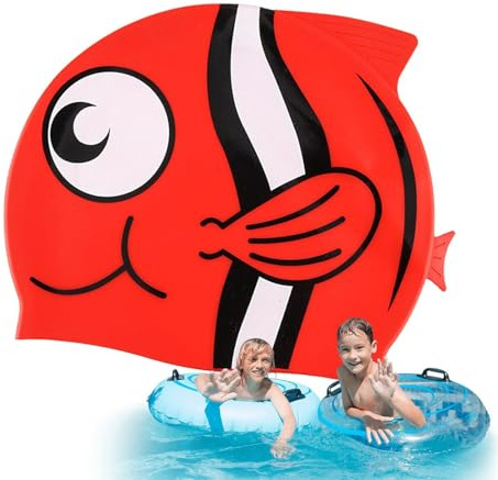Gorro de natación para niños - Gorro de baño con Forma de, Gorro elástico de Silicona, diseño Divertido de Dibujos Animados con Ajuste ceñido | Equipo de baño de Piscina para, niñas, niños