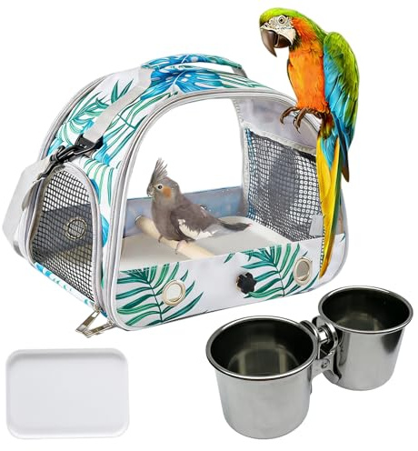 WIYETY Cage de transport pour oiseaux : sac à dos pour oiseaux avec perchoir et plateau en acier inoxydable, boîte de transport légère et respirante, cage de voyage pour perroquets, perruches (type 6)