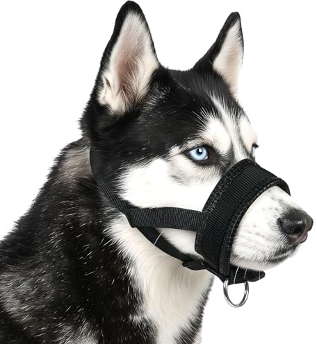 AUAUY Bozal de Nylon para Perros, Bozal Lazo Ajustable, Negro (S)
