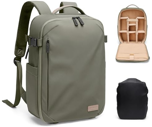 Kameraryggsäck för fotografer, DSLR/SLR spegelfri kameraväska med 14 tums laptopfack och stativhållare, vattentät regnskydd, fotografering, dagväska för Sony Canon Drönare, Djungelgrön, 27 x 13.5 x 40