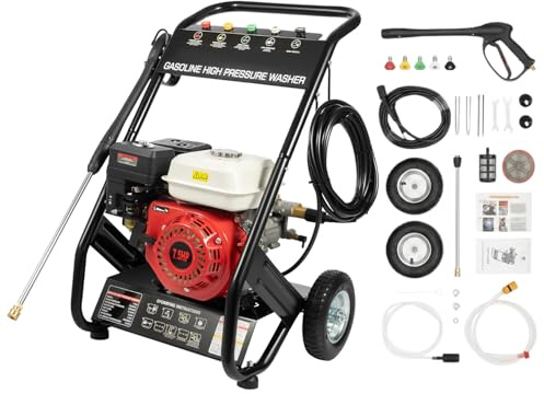 LENJKYYO Hidrolimpiadora Gasolina, Limpiador de Alta presión de Gasolina 2200 PSI 2.3 GPM, 7.5HP 3400RPM limpiadora a presión con 5 boquillas, Motor 4 Tiempos, depósito 0.95gal, Manguera 8m
