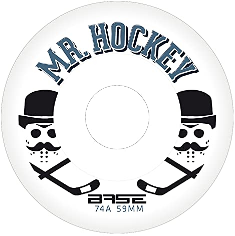 BASE Unisex – Erwachsene Inlinerrollen Indoor Rollen „Mr. Hockey“ Pro | 4-er Pack | 74A Härte | starker Grip | weiß | für alle gängigen Inliner-Marken geeignet | 59 mm