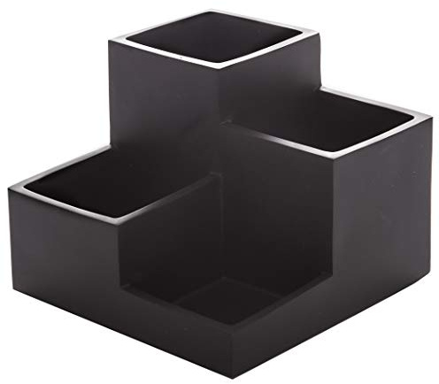 BINO Organizador multiusos de 4 compartimentos, soporte para brochas de maquillaje, organizador de brochas de maquillaje, soporte para cepillo de dientes, accesorios de baño de mármol (negro mate)