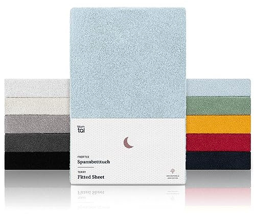 Blumtal® Frottee Spannbettlaken 140x200 cm - Oeko-TEX zertifiziertes Spannbetttuch 140x200 cm - Frottee-Spannbettlaken bis 25 cm Matratzenhöhe - Spannbettlaken Frottee - Bettlaken wärmend in Hellblau