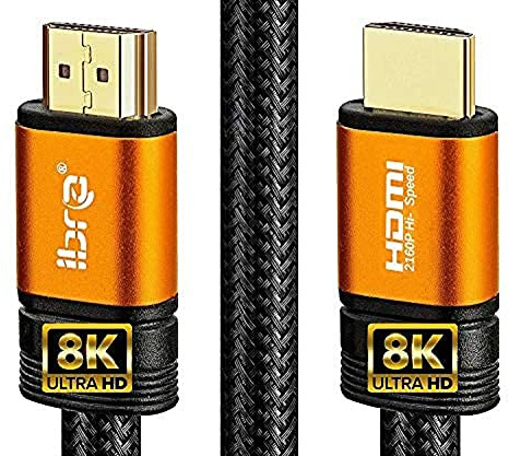 IBRA 2.1 Orange HDMI Cable - 8K Ultra High-Speed 48Gbps, Supports 8K@60Hz, 4K@120Hz, Compatible with Fire TV, 3D Support, Ethernet Function - 5M