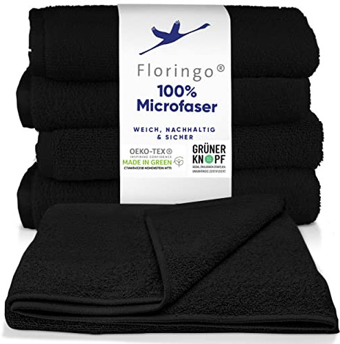 Moon 5er Pack Microfaser, Friseur, Handtücher, Salonhandtücher, ca. 50x90 cm von Floringo mit saugstarker Oberfläche (schwarz)