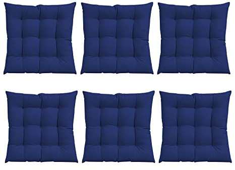 N/S GREATOYAR Cojines para Silla y Asiento, Decoración de Asiento de Jardín Casa Terraza, Cojín Decorativo con Correas de Sujeción, 9 Pespuntes, Fabricado en España, 40 x 40 x 3.5 cm, Pack 6, Azul