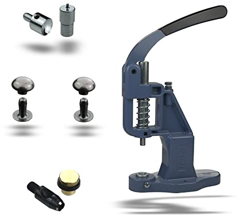 Ista Tools Juego de prensas de remaches huecos, silbato perforado, herramienta de remaches huecos, 100 remaches huecos inoxidables (9 x 8 mm), color negro