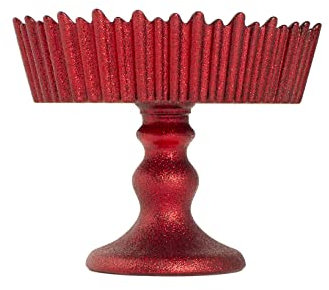 H&H Celebration Alzata in Vetro, Rosso, 15cm, Natale, Festività, Brillante, Chic