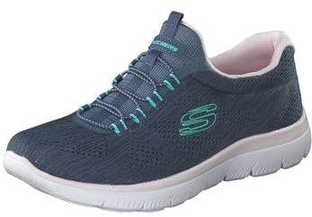 Skechers Summits Fun Flare, Zapatos Deportivos Mujer, Navy Mesh/Pink & Turquoise Trim, 40 EU