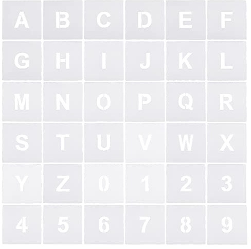 PATIKIL 1 Inch Letter Number Stencils, 36 Pack 2.5 Width Reusable Plastic Alphabet Numbers Templates Set for Painting, White