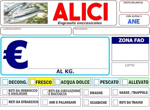 KIT 100 pezzi CARTELLINI personalizzabile - PESCERIA PRECOMPILATI - Etichetta segnaprezzo Cartoncino prezzo ideale per professionisti (85X55)