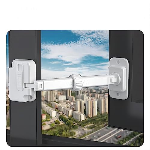 2 x Fenstersicherung Verstellbare Kindersicherung, Selbstklebende Sicherheitsfensterschlösser für Schränke, Gartentor, Schubladen, Backöfen, Kühlschrank für Baby, Kleinkinder, Haustiere