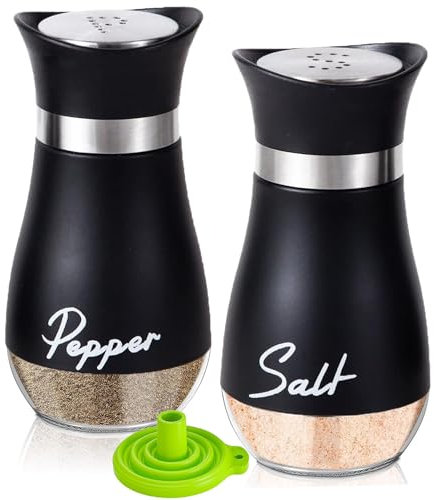 UDQYQ Ensemble salière et poivrière en acier inoxydable avec bouteille en verre, distributeur d'épices, accessoires de cuisine pour la maison, la cuisine, le restaurant, la table à manger (noir)