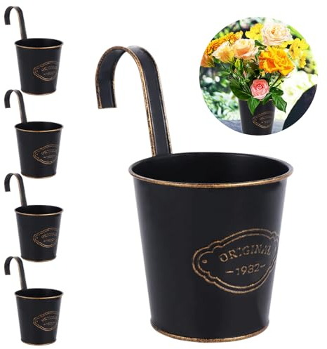 Coolty 5 Stück Vintage Metall Hängetöpfe Blumentopf Hängend Hängender Garten Töpfe für Zaun Balkon Garten Pflanzer Home Decor mit Abnehmbaren Haken (Rund)