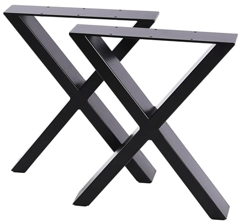 FUKEA Tischbeine Metall 2 Stück X Form Tischfüße Schwarz Tischgestell DIY Möbelfüße für Schreibtisch Couchtisch Esstisch Sitzbank B35 x H40 cm
