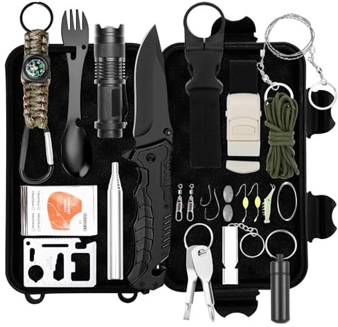 Kit de Survie 26 en 1, Kit d'urgence Professionnel pour l'extérieur et la Maison, équipement de Plein air, équipement de Survie, pour Le Camping, la Brousse, la randonnée, la Chasse, L'Aventure