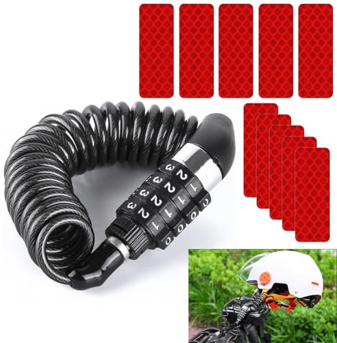 Helmschloss, Mini Fahrradschloss, Fahrradschloß Zahlen, Kabelschloss mit Zahlencode, mit Warnung Reflektierende Aufkleber, für Motorradhelm, Fahrradhelm, Kinderwagen, Zinklegierung und PVC