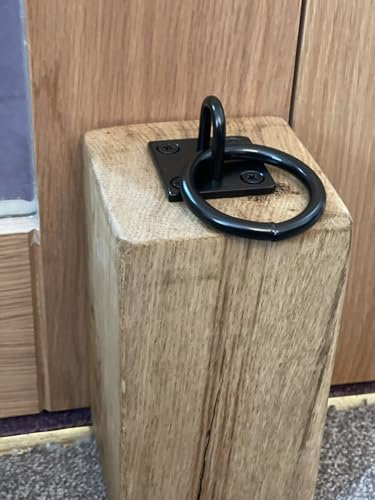Urban Reclamation Rustic Chunky Oak Heavy Solid Wooden Door Stop | Handmade with Reclaimed Wood with Metal Ring Handle | FSC Certified (Black, 20 cm)
