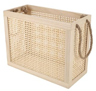 YAHUAN Wooden Storage Basket with Jute Rope Handles Stair Basket Magazine Basket Large Wicker Baskets for storage Home Organizing Laundry (Original)