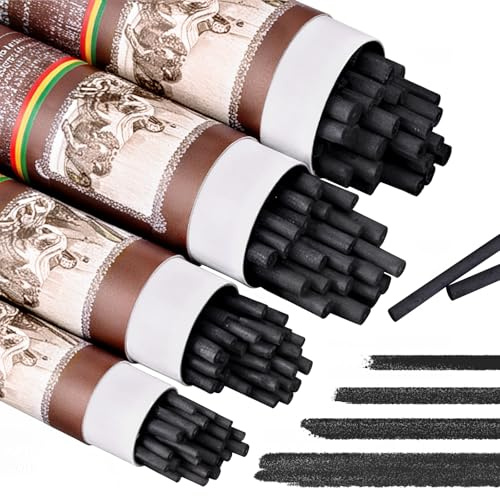 EVNEED 100 Pcs Willow Charcoal Sticks, Willow Charcoal, Soft Black Drawing Charcoal for Sketching and Drawing Art Sketch Artists Supplies, 5.7 Inch in Length, 2-4, 4-5, 5-7,7-9 mm